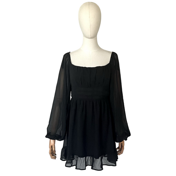 Windsor Peasant Mini Dress Sheer Black New M - Picture 2 of 8